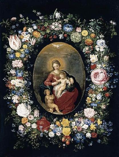 Jan Breughel Virgin and Child with Infant St John in a Garland of Flowers oil painting image